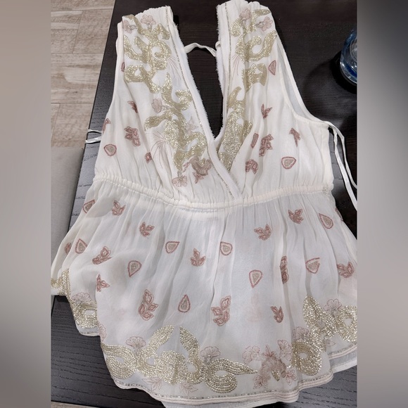 FREE PEOPLE SEQUINED EMBELLISHED TUNIC BLOUSE TOP SIZE M - Picture 5 of 9